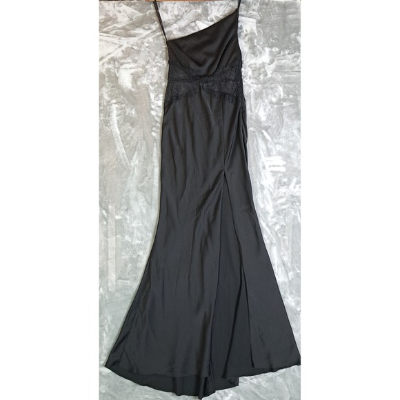 ASOS Dresses & Skirts - ASOS DESIGN NWT Black Satin Lace Waist Maxi Dress Thigh Slit Prom Gown US 4